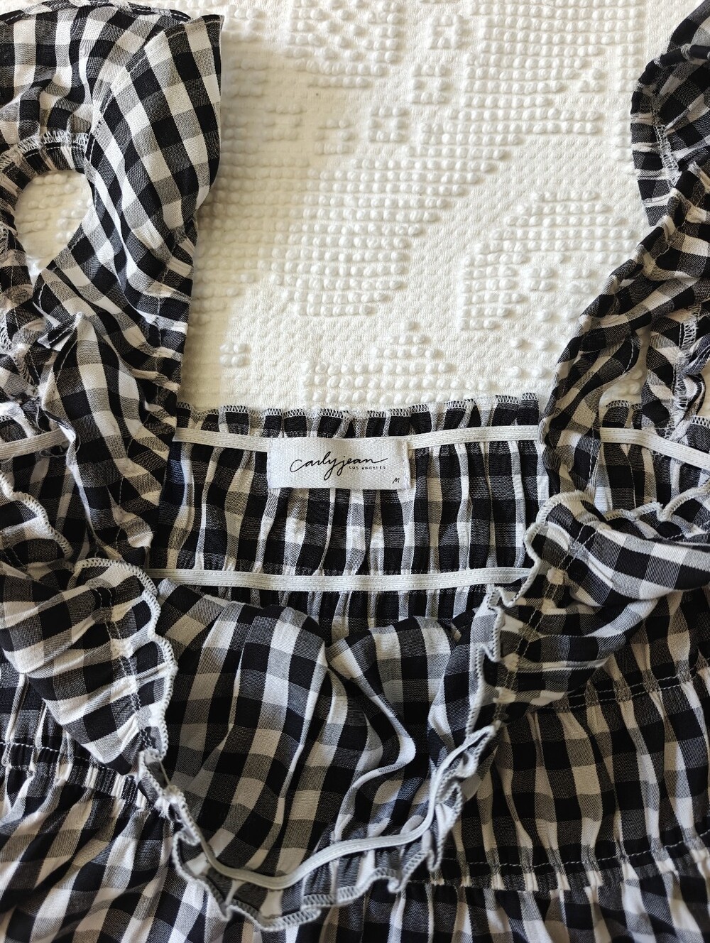 Carly Jean Los Angeles Black and White Gingham Ruffle Tank Top - Picture 2 of 2